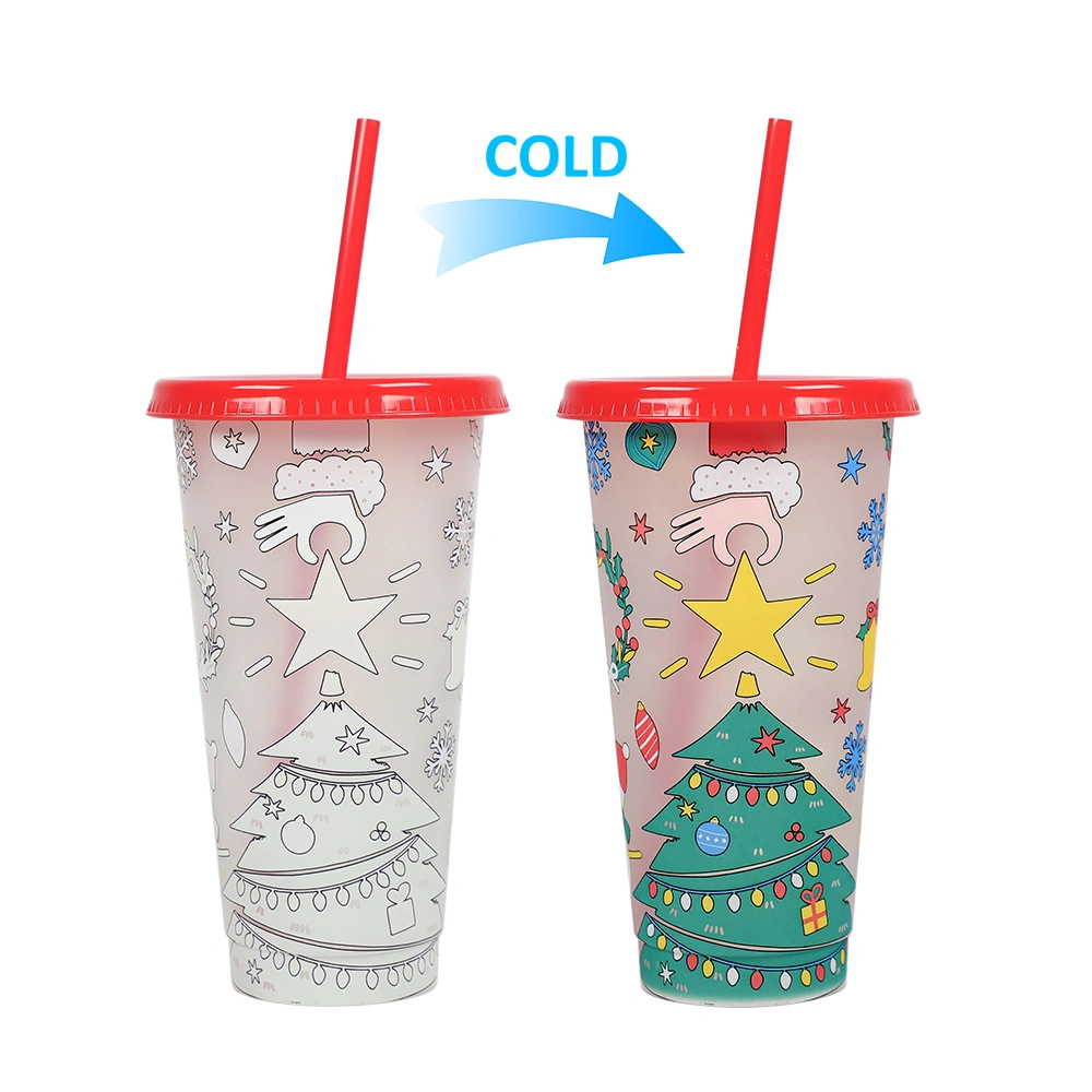 750ml Coffee Reusable Tumbler 24oz Logo Custom Wholesale/Supplier Stadium Cold Plastic Color Changing Ice American Cup with Lid and Straw