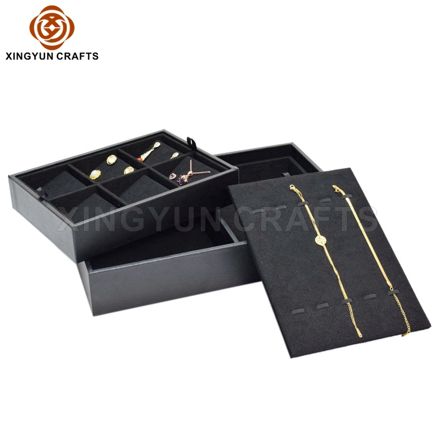 Customized Black Leather Travel Jewelry Bag Portable Collection Leather Jewelry Organizer Storage Tray Box Gift Packaging Box