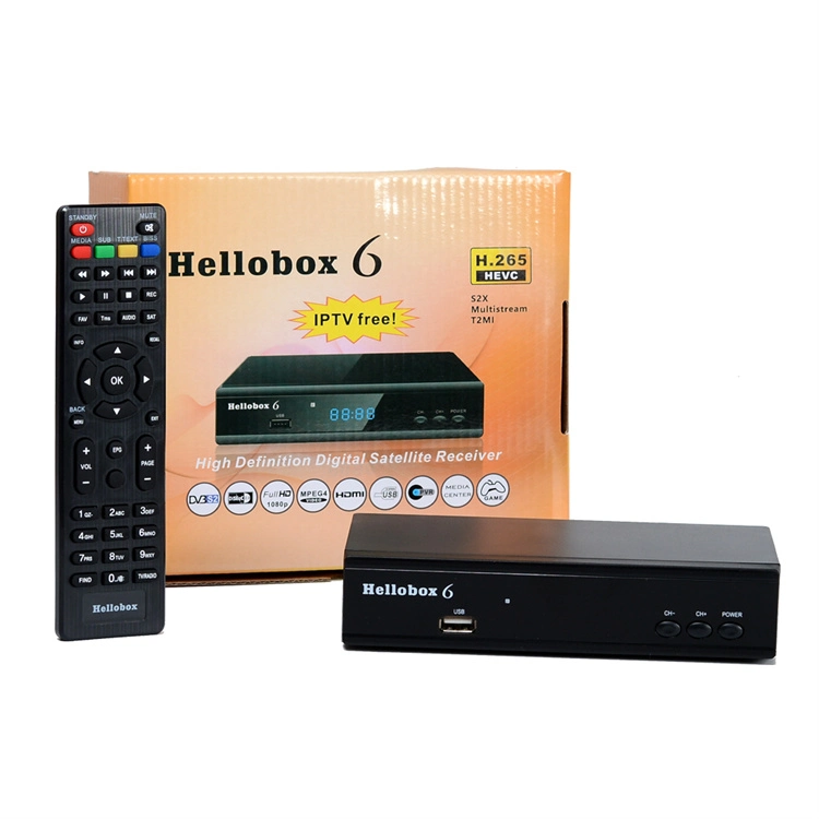 Factory Whosale Hellobox 6 Satellite Receiver Support H. 265 Hevc T2mi USB WiFi Auto Power Vu Biss Hellobox6 Set Top Box