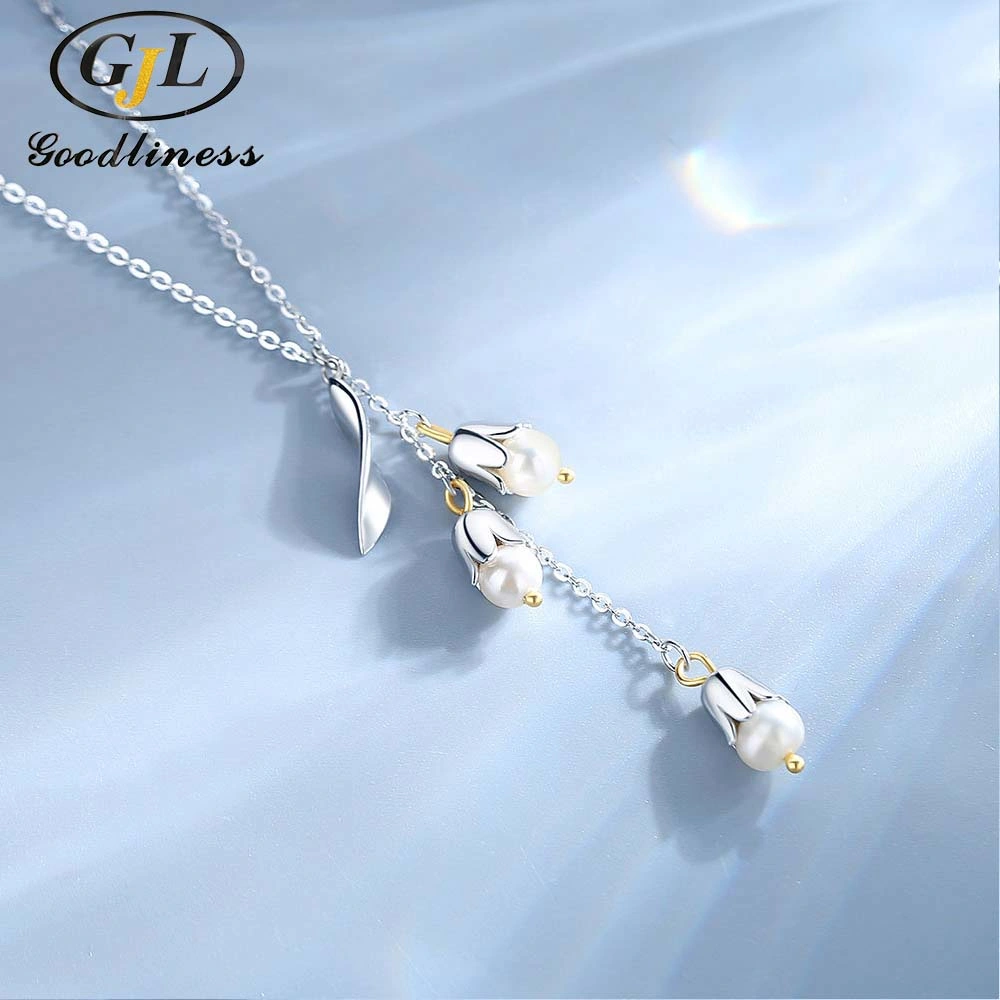 Kpop Fashion Long Tassel Pendant Necklace with Pearl Women Silver