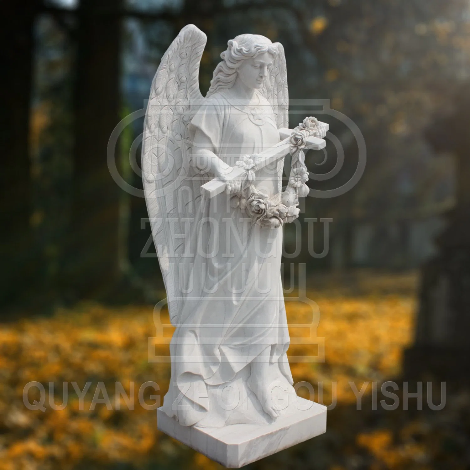 Marble Stone Statue of Beautiful Angel for Garden Decoration and Graveyard Sculpture