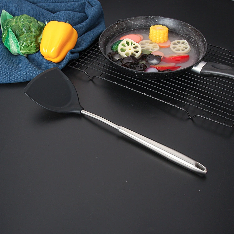 Household Ebony Kitchen Cooking Spatula with Stainless Steel Handle