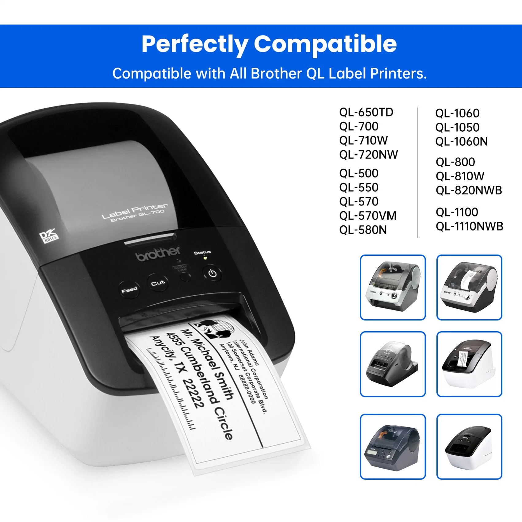 Compatible Brother Dk-22210 Continuous Paper Tape 29mm Wide Black on White