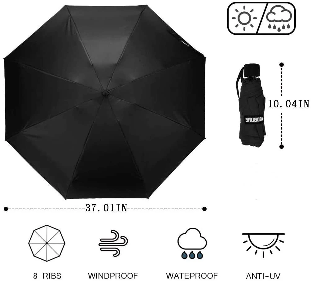 Made From 100% Polyester Fabric Heat Sublimation Printed Custom Anti Sun UV Foldable Travel Compact Umbrella