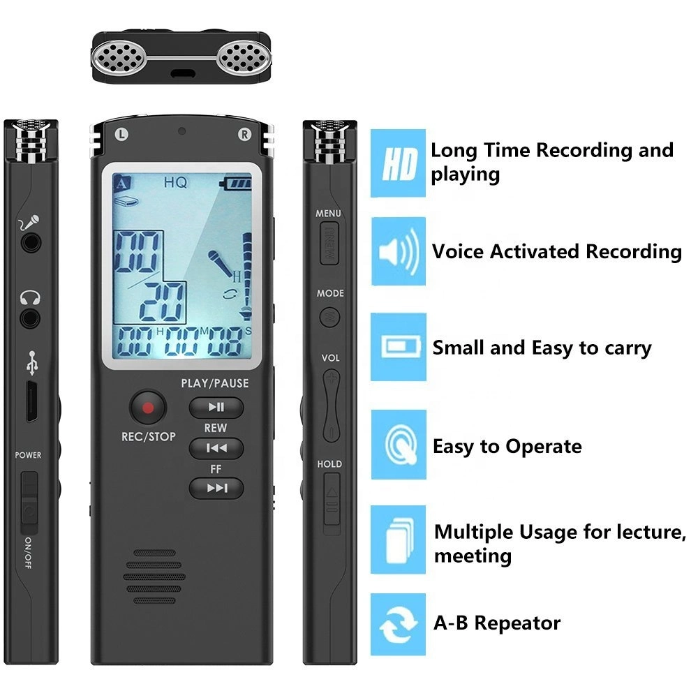 8 Go (T60) Le nouveau mode dictaphone professionnel stéréo Enregistreur Téléphonique Enregistreur vocal numérique avec écran LCD du lecteur MP3