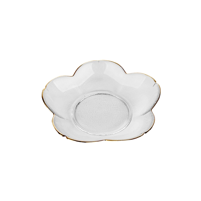 Gift Mail Order 5.5inch Clear Flower Unique Shape Glass Charger Plate with Gold Rim Dinner Flat Creative Plate