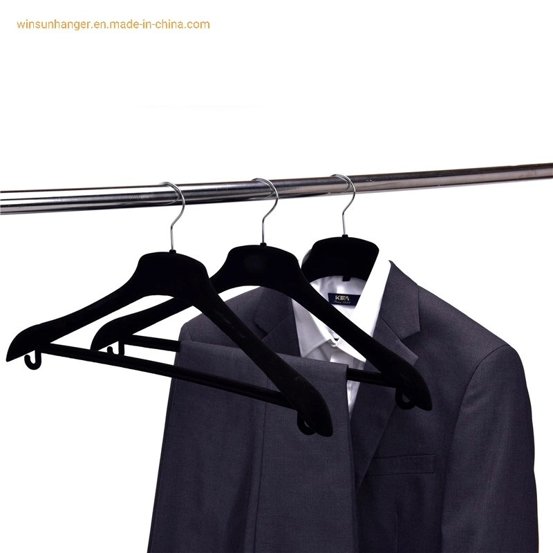 Customized Black Flocking Coated Velvet Suit Coat Plastic Clothes Cheap Hangers