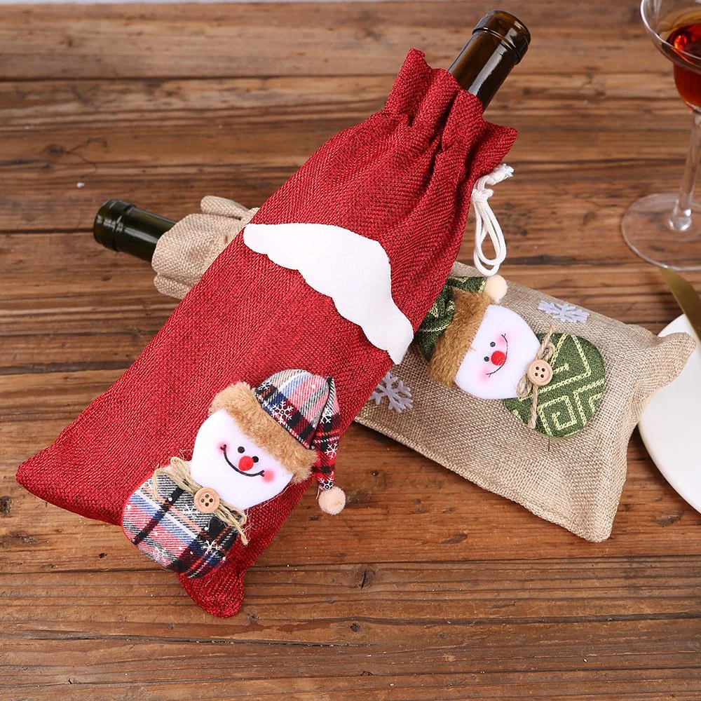 Creative Christmas Gift Custom Plush Linen Cloth Wine Bottle Cover Festival Decoration