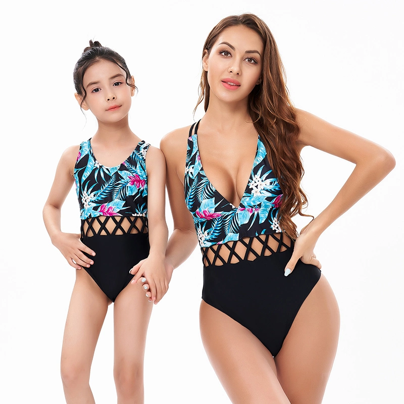 Mother and Daughter Matching Swimwear Sexy Bikinis Floral One-Piece Swimsuit