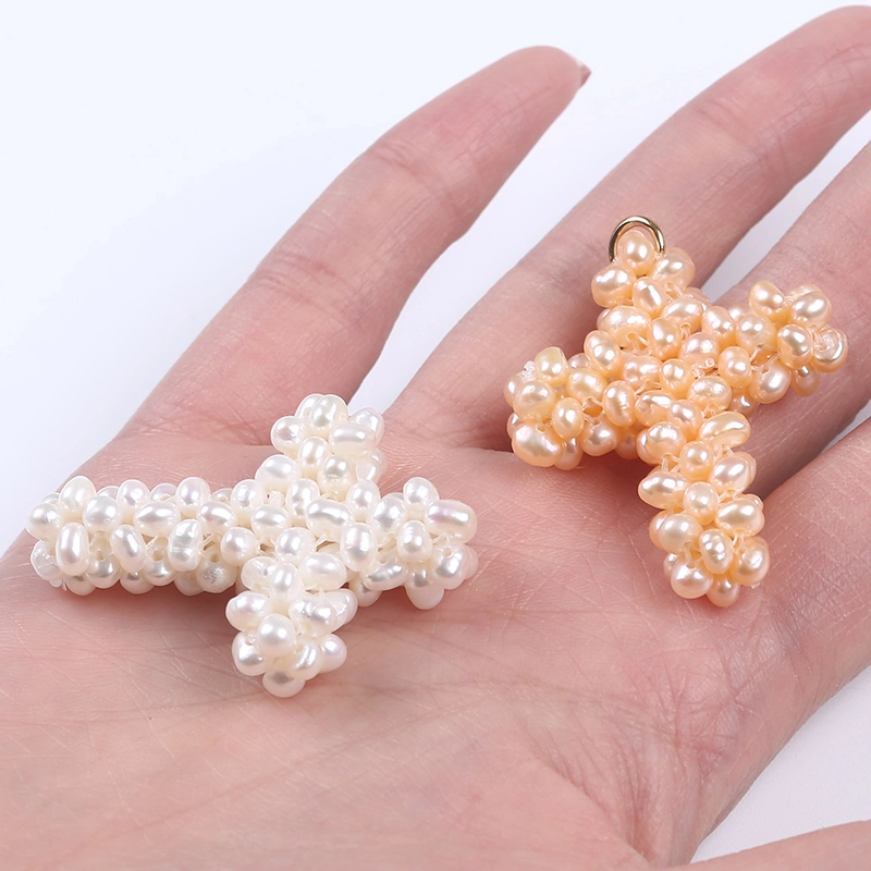 Handmade Freshwater Pearl Cross Shape Pendant