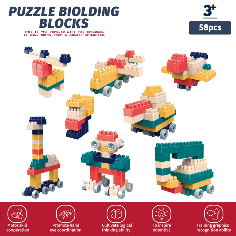 Conjunto de brincadeira de construção DIY para bebé com ilumine a haste Bloco de construção de partículas grandes de plástico 58PCS para crianças