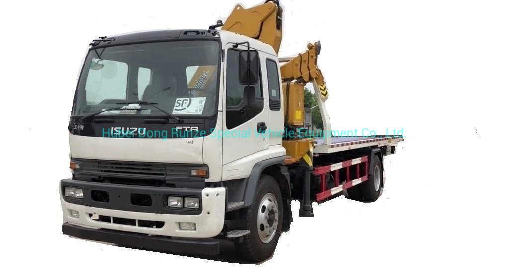 Japan. Brand Suizhou Recovery Truck Mounted with Knuckle 5 Ton Crane and Roll Back Flatbed Wrecker Euro 5.6. Engine