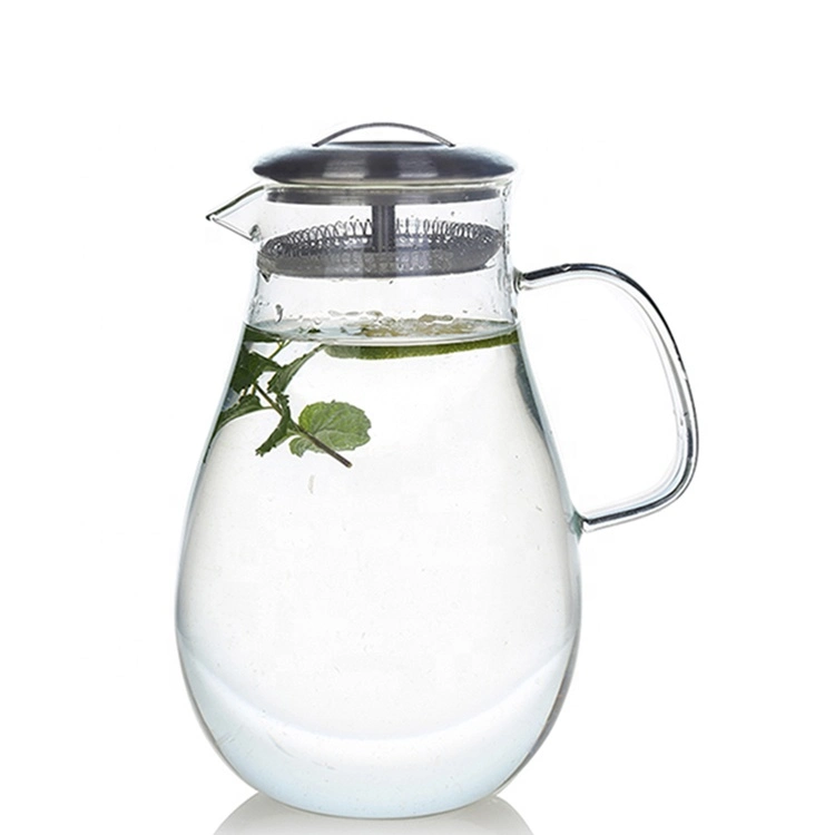 De borosilicato de alta calidad 1800ml Jarra de cristal cristal de olla con tapa de acero inoxidable 304