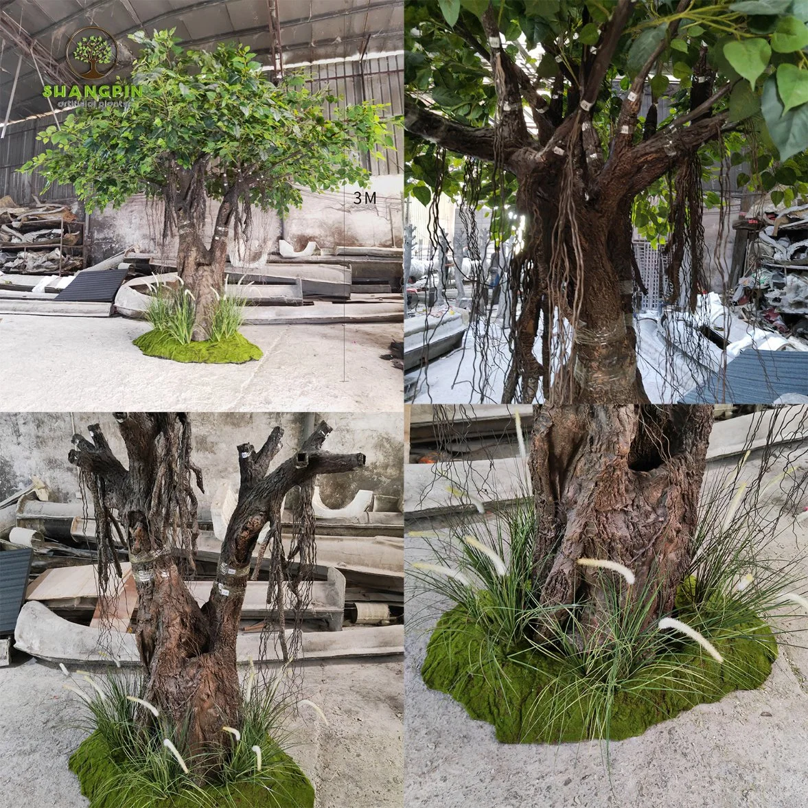 Gran Fake 360grados Artificial árbol verde Ficus Religiosa de los árboles para el evento, la construcción y decoración de tiendas