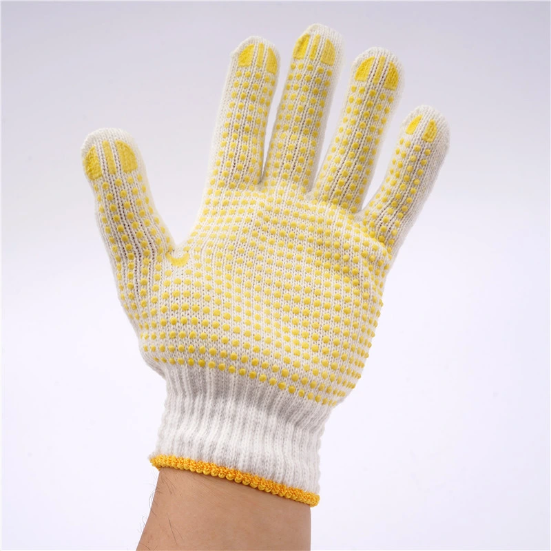 Precios baratos de puntos de PVC blanco de algodón de látex Guantes de trabajo tejidas a mano los guantes de protección de puntos