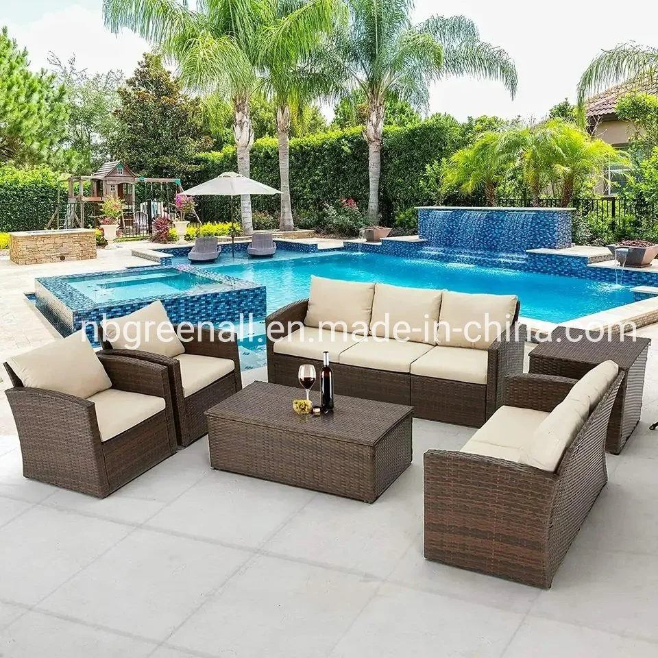 6PCS Rattan Wicker Sectional Sofa Garden Patio Rattan Outdoor Set Furniture with Two Storage Boxes