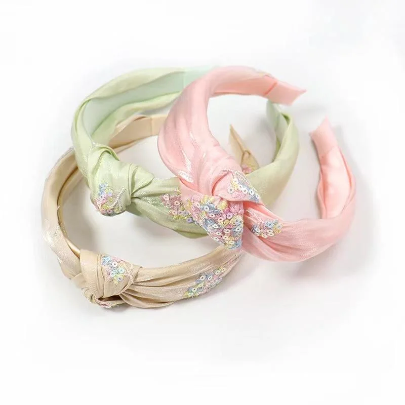 2PCS/Set Korean Fashion Embroidery Hair Band Hair Accessories Cute Bow Fabric Hair Ring