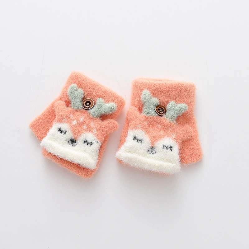 Invierno Cute Cartoon Fresa bebé Medio dedo tapa de la tapa para niños pequeños caliente Guantes