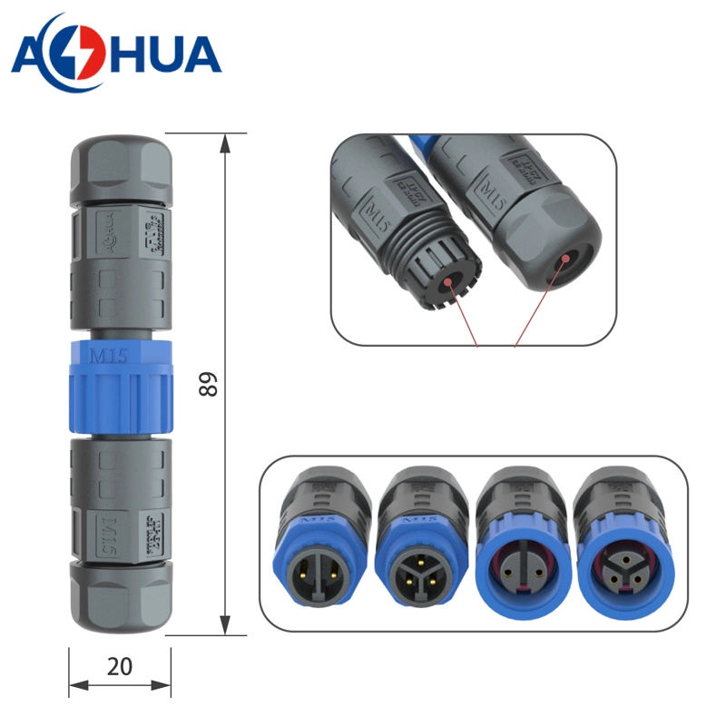 Power Wire Connectors Waterproof Cable M15 3 Pin IP67 Male Plug