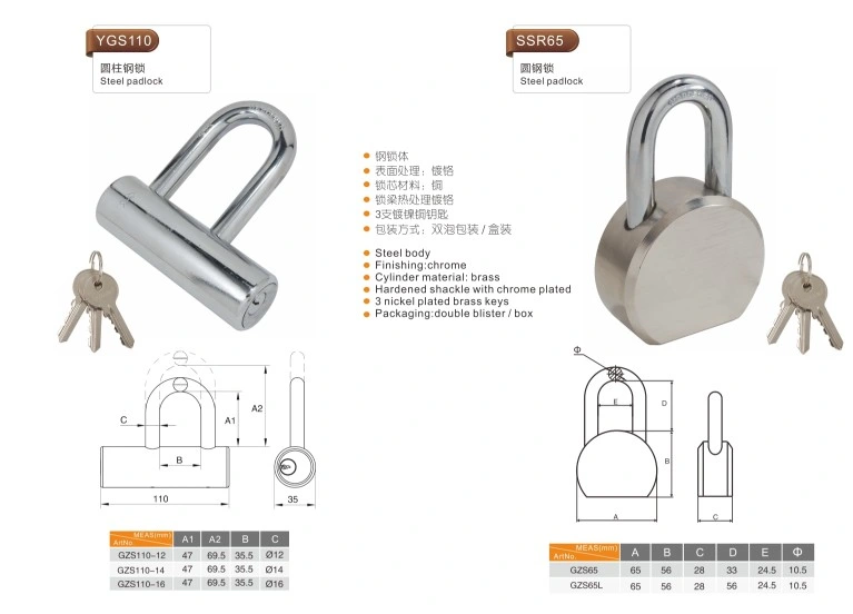 Steel Padlock Wtih Nickle Plated Brass Keys