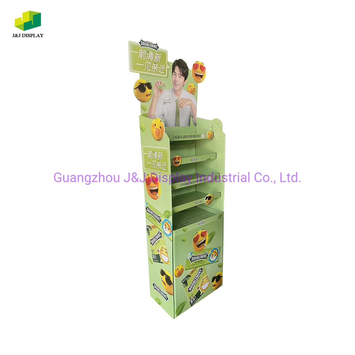 Customized Cardboard Corrugated Paper Promotion Retail Store Advertising Exhibition Pop Foldable Floor Display Stand for Double Mint