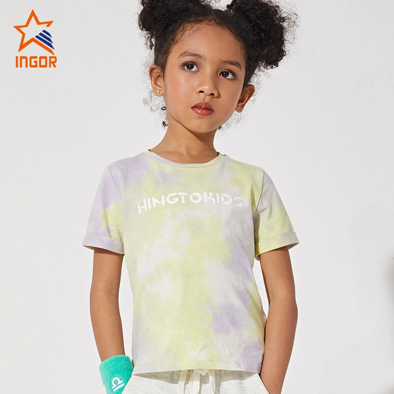 Ingorsports Manufacturing Custom Wholesale/Supplier Kids Activewear Silk Print Logo Tie Dye Fabric T-Shirt for Kids Sports Gym Fitness Wear