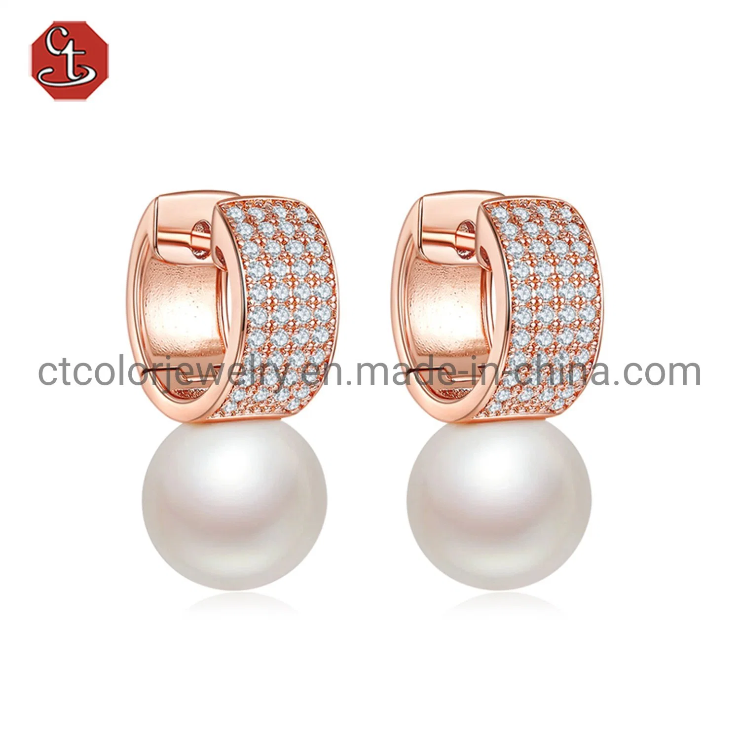 Women Wedding Accessories, White Shell Pearl Earrings Jewelry with cz