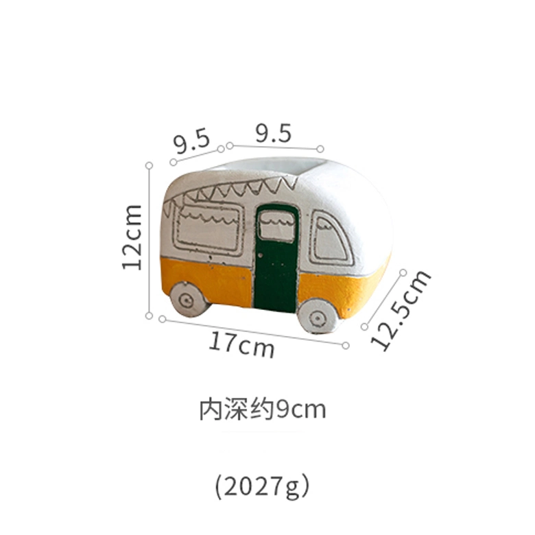 Dos autobuses de Yuan Cartoon hermosa Maceta Balcón Tabla adornos decoración diversión para niños regalos de artesanía de cemento en macetas