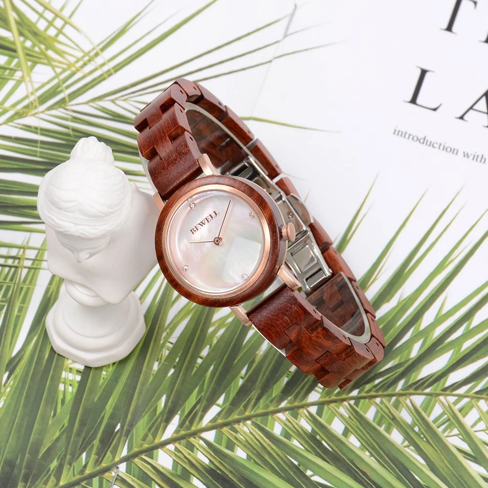 Fashion Custom Logo on Shell Dial Bamboo Wooden Watches for Ladies