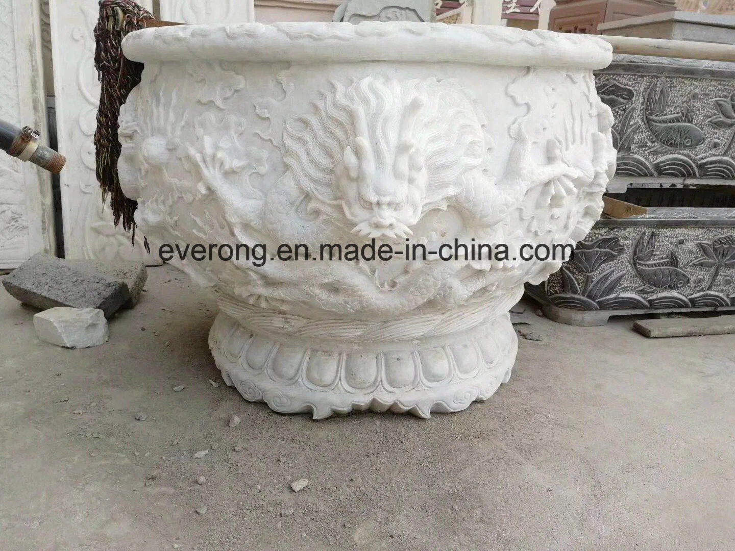 Natural Black Granite Planters, Marble Carving Vase, Stone Flower Pot for Garden Decoration