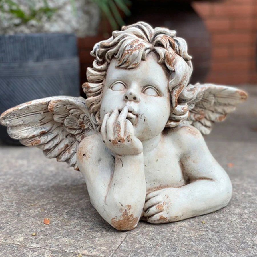 Customized Resin Sculpture Crafts Vintage White Sculpture Home Angel Decoration Table Angel Home Decor