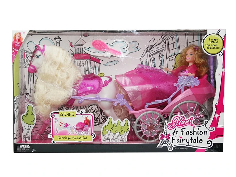 Juguete de la moda de la muñeca de la belleza princesa de la muñeca coche de caballos de lujo jugar Con sonido y luz