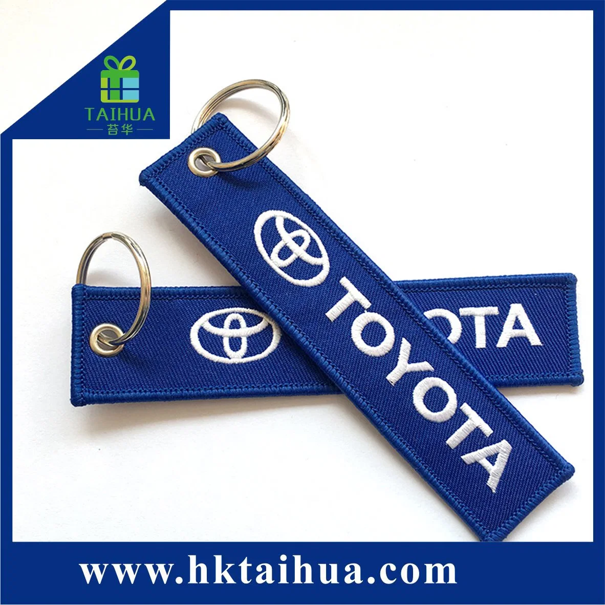 Custom Design Double Sides Fabric Woven Embroidery Keychain with Logo