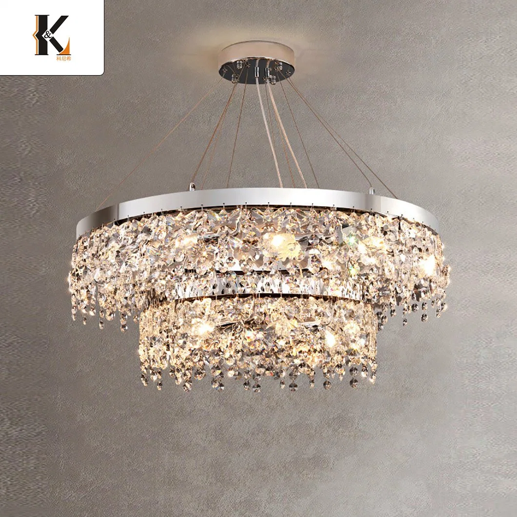 Acrylic Chandelier Crystals China Sample Free Hanging Ceiling Lampen Ring Luxury Crystal Circle LED Acrylic Lamp Chandeliers Modern LED Pendant