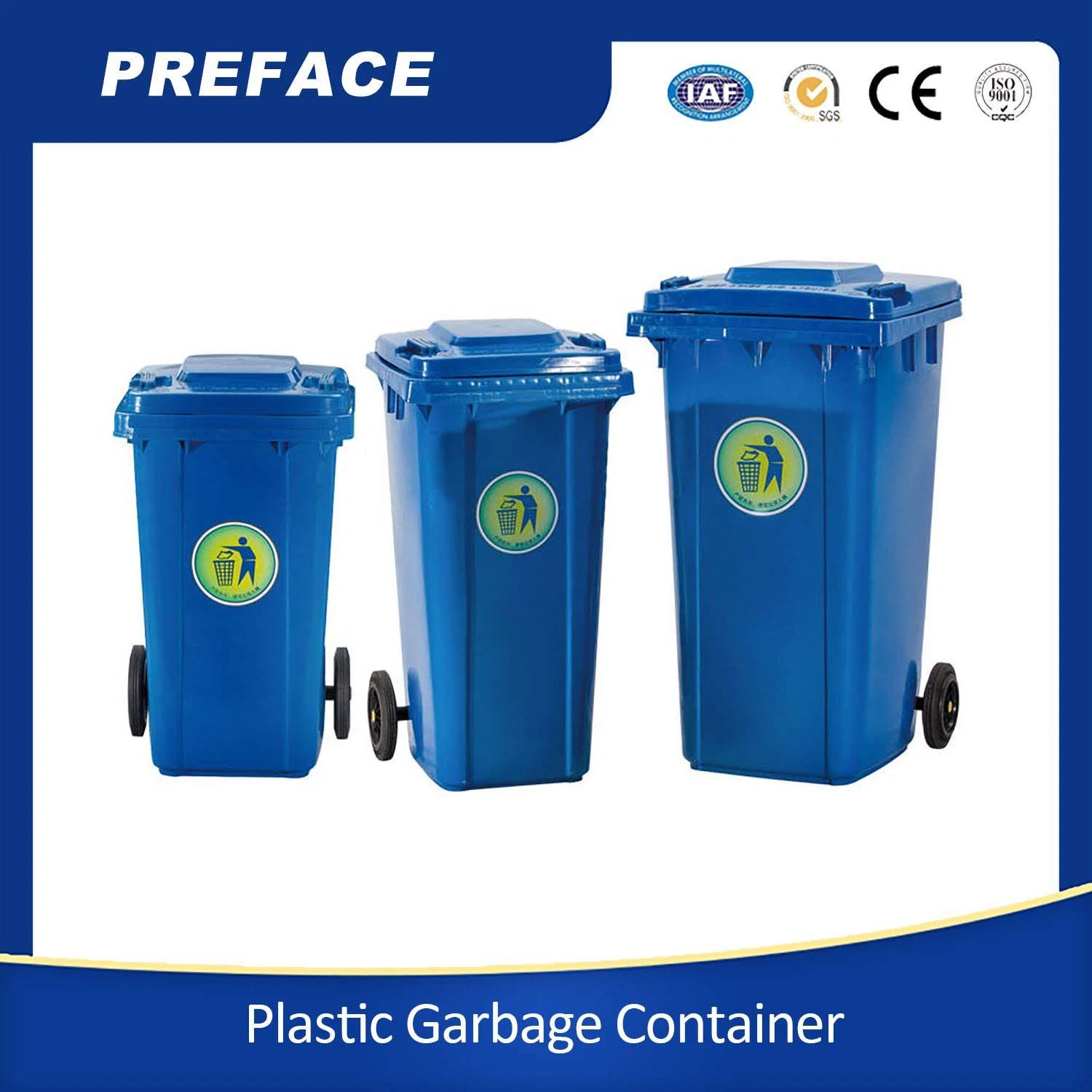 Anpassbare grün blau 100L 120L 240L 360L 660L 1100 Liter Recycling Kunststoff HDPE Outdoor-Mülleimer Müll Müllmängelchen Müll Abfall Behälter mit Raddeckel Pedal