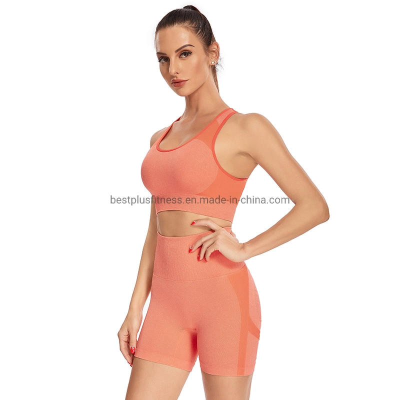 Jeux d'entraînement pour les femmes 2 morceau Outfitshigh transparente striée de Yoga à la taille de l'exercice Tracksuits Shorts sport soutien-gorge