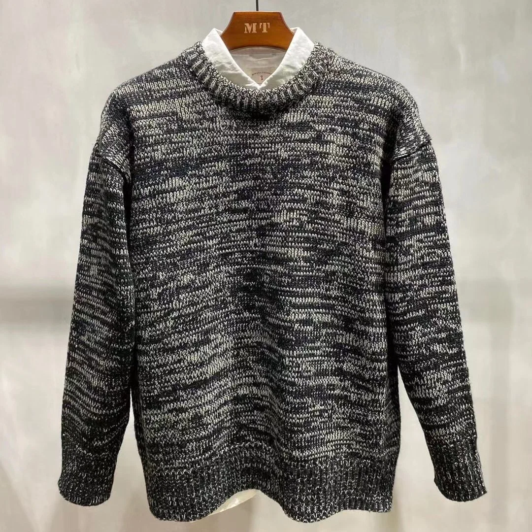 Ripped Striped Sweater Mens Loose Crew Neck Knitted Sweaters Autumn Casual Pullover Men