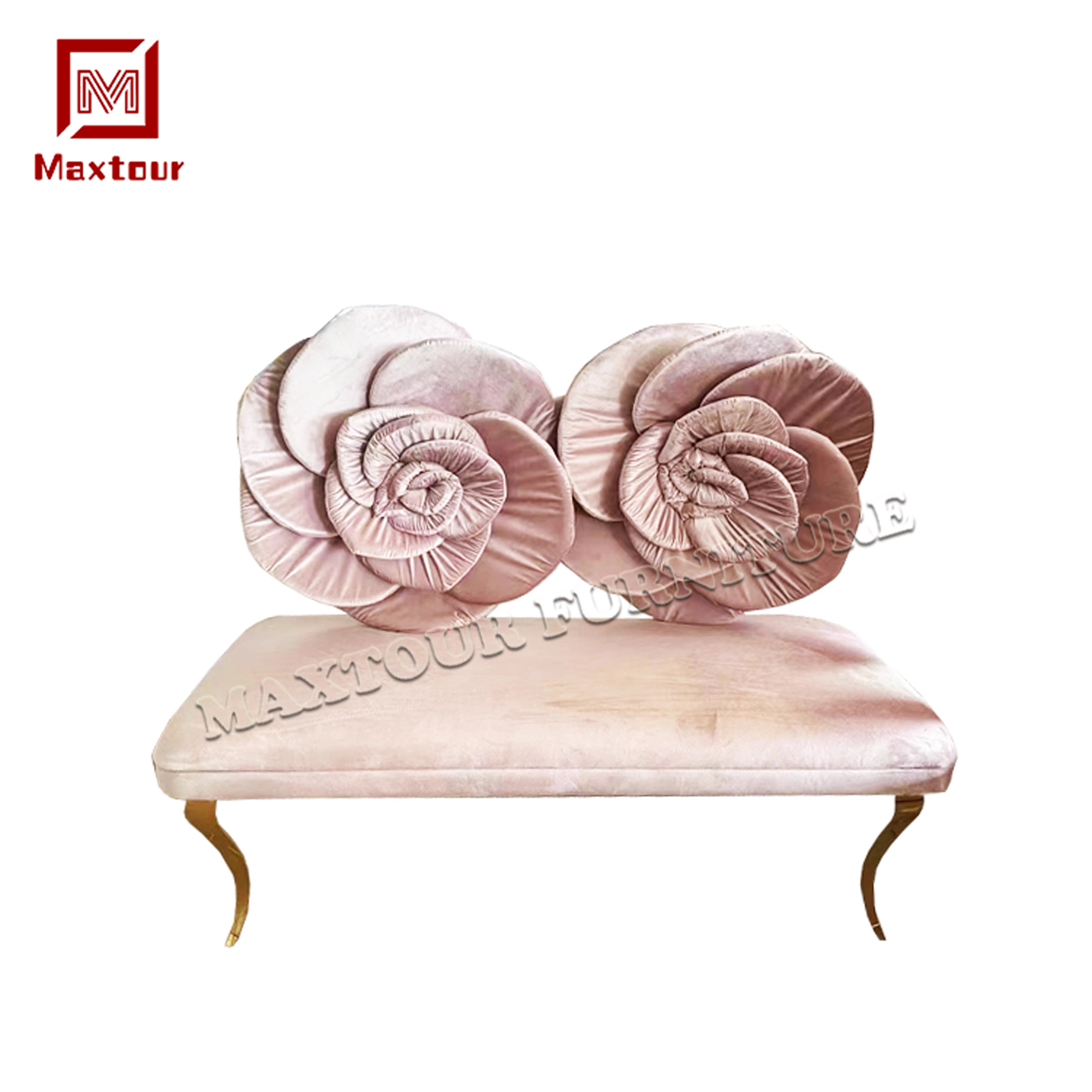 Double Seat Wedding Sofa Set Velvet Fabric Upholstered Flower Back Sofa Wedding Couch Event Rose Sofa