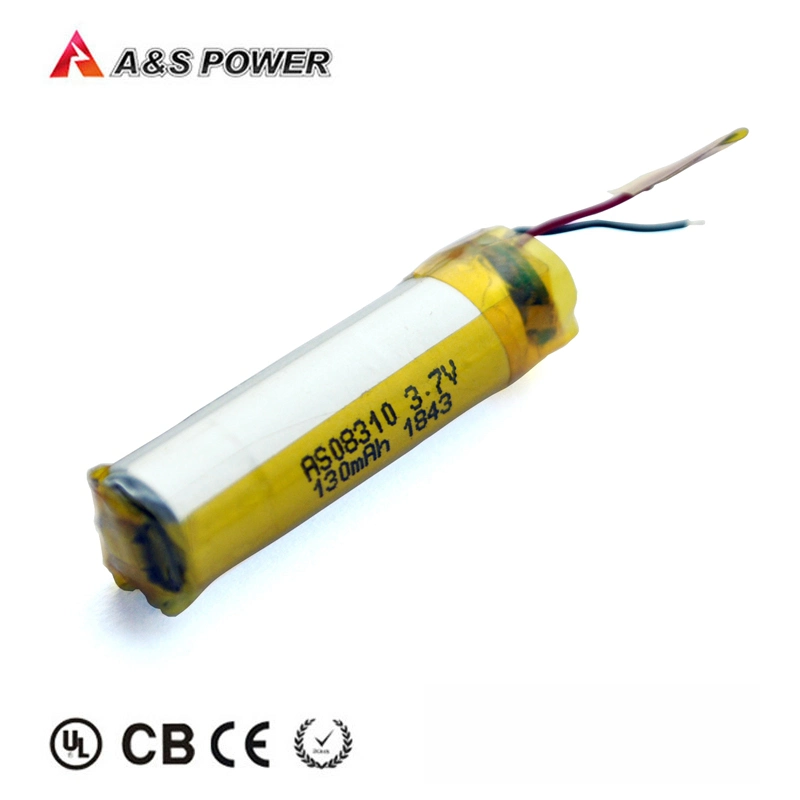 Cylindrical Lipo Battery 08310 Rechargeable 3.7V 130mAh Li Polymer Batteries with Certification