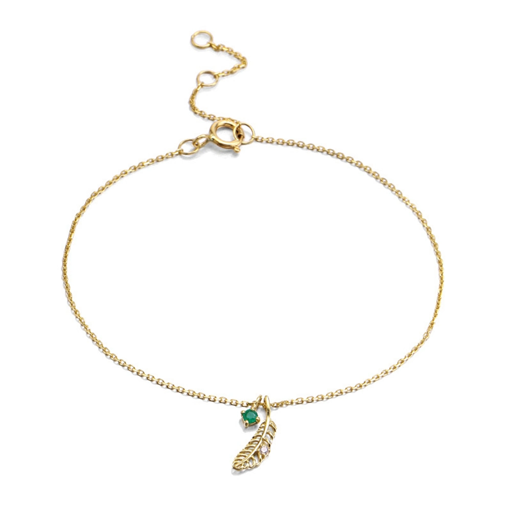 Best Brand 9K Solid Gold Gemstone Series Hollow Plantain Leaves Emerald Bracelet with Custom 14K 18K Jewelry