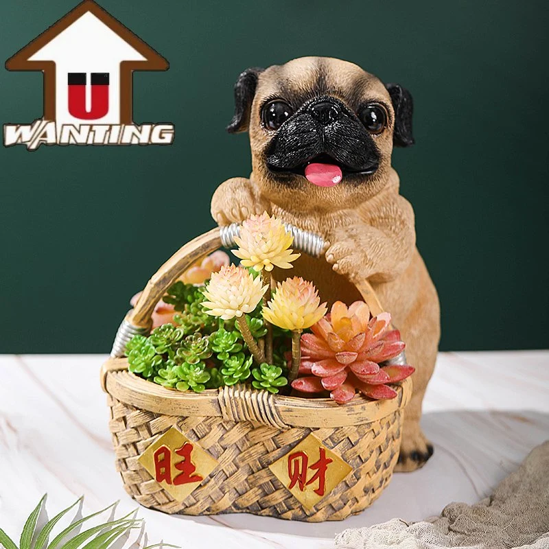 Lovely Dog Holding Simulated Hand-Knit Basket Home Decor for Storage Snack Keys