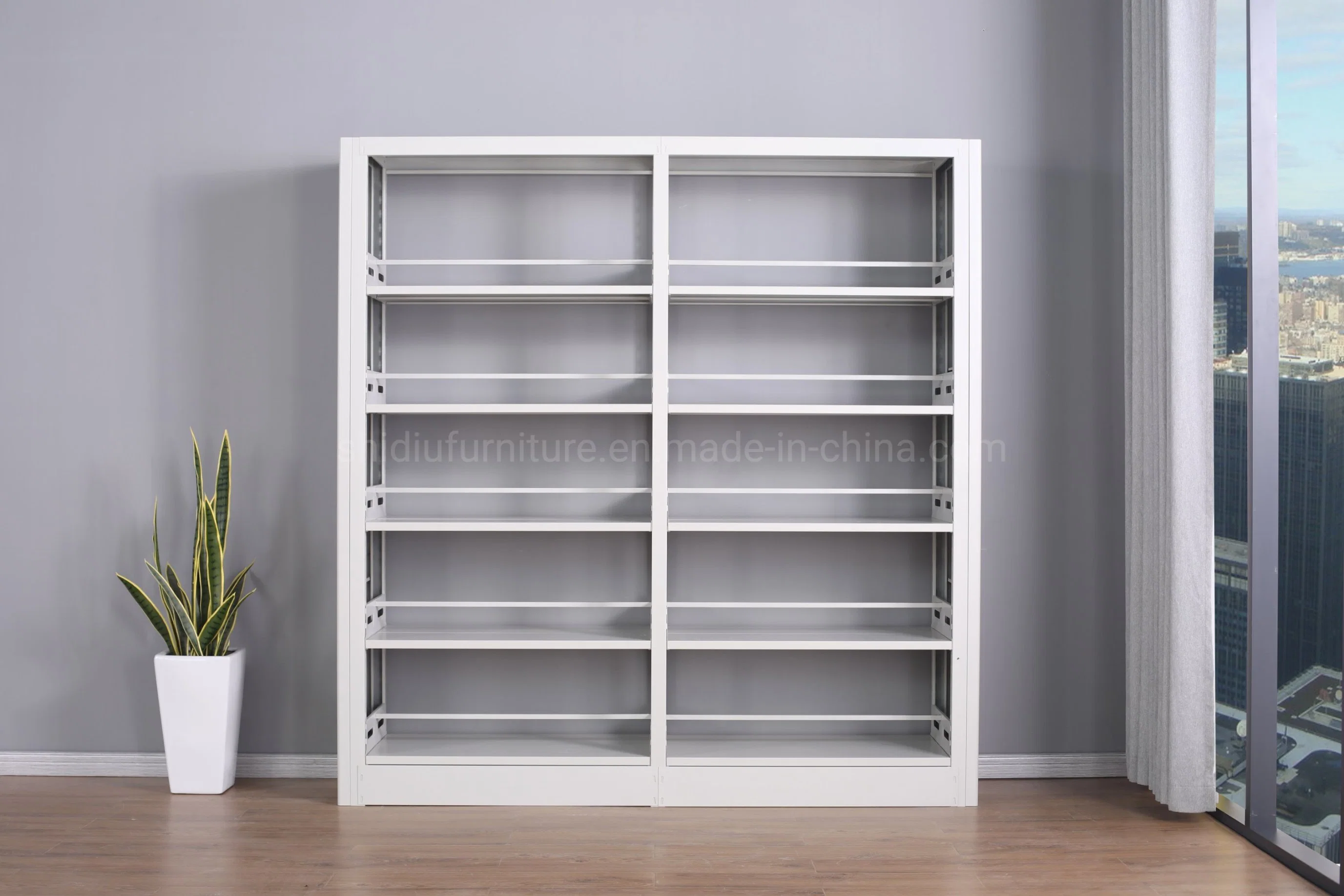 Double-Sided Adjustable Metal Book Shelf Display Rack for Library and Archives Rooms