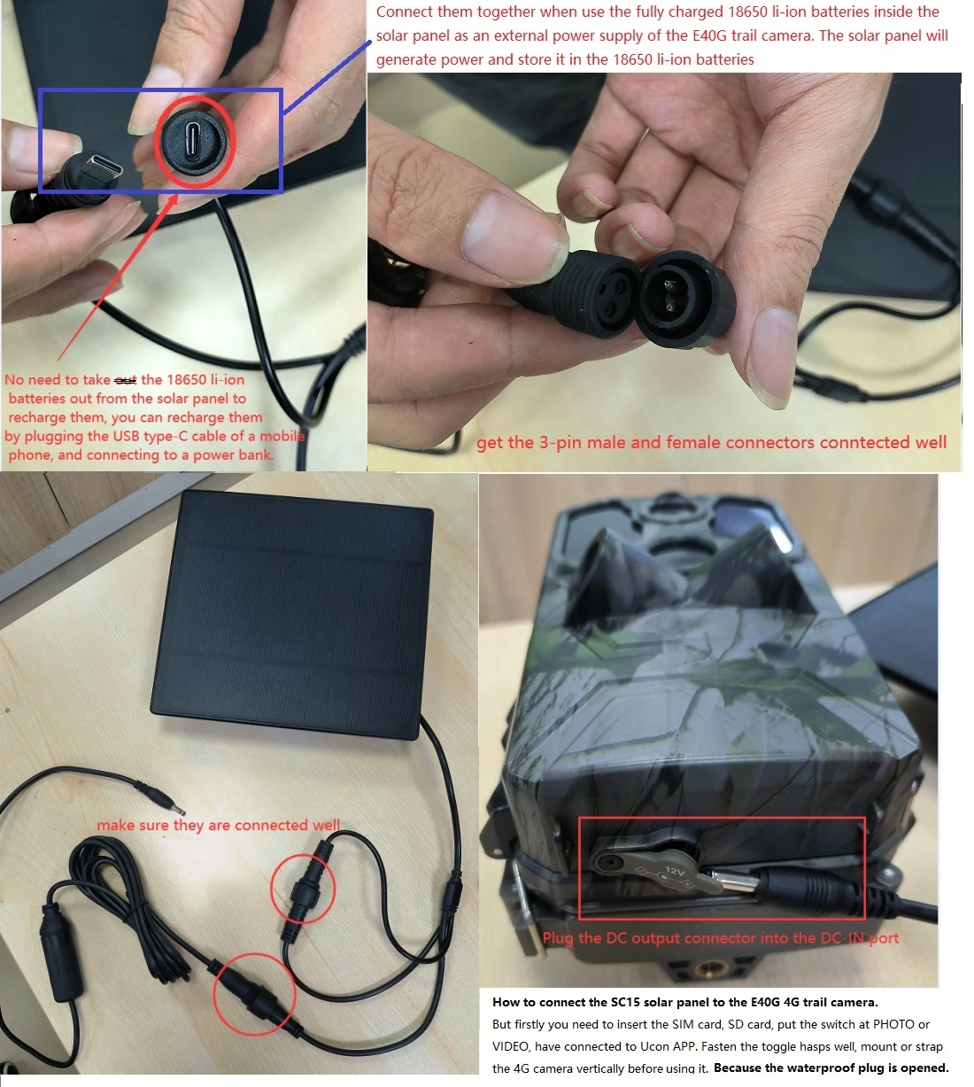 3W Solarpanel Ladegerät mit/ohne wiederaufladbare 18650 Li-Ion-Batterien für Trail Camera oder anderes Gerät