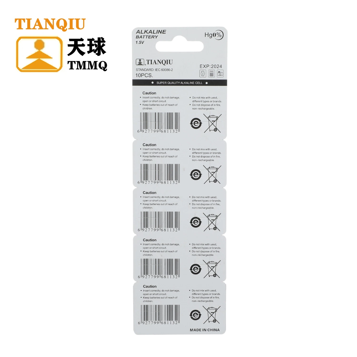 Tianqiu AG13 Alkaline LR44-Tasten-Zelle 1,5V Uhr Trockenbatterie Werksgroßhandel