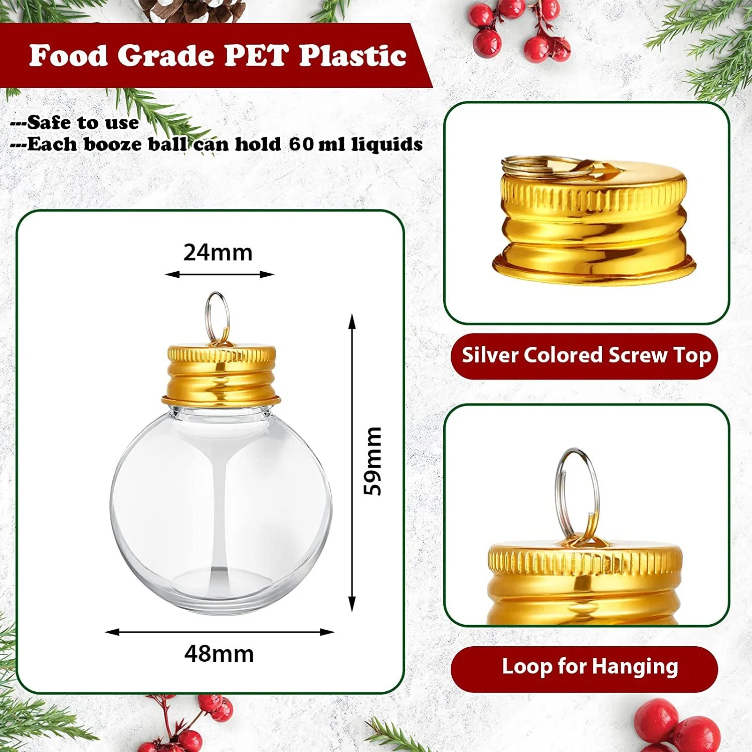 Hot Sale 60ml 150ml 250ml Decoration Suppliers Screw Caps Christmas Plastic Bottle