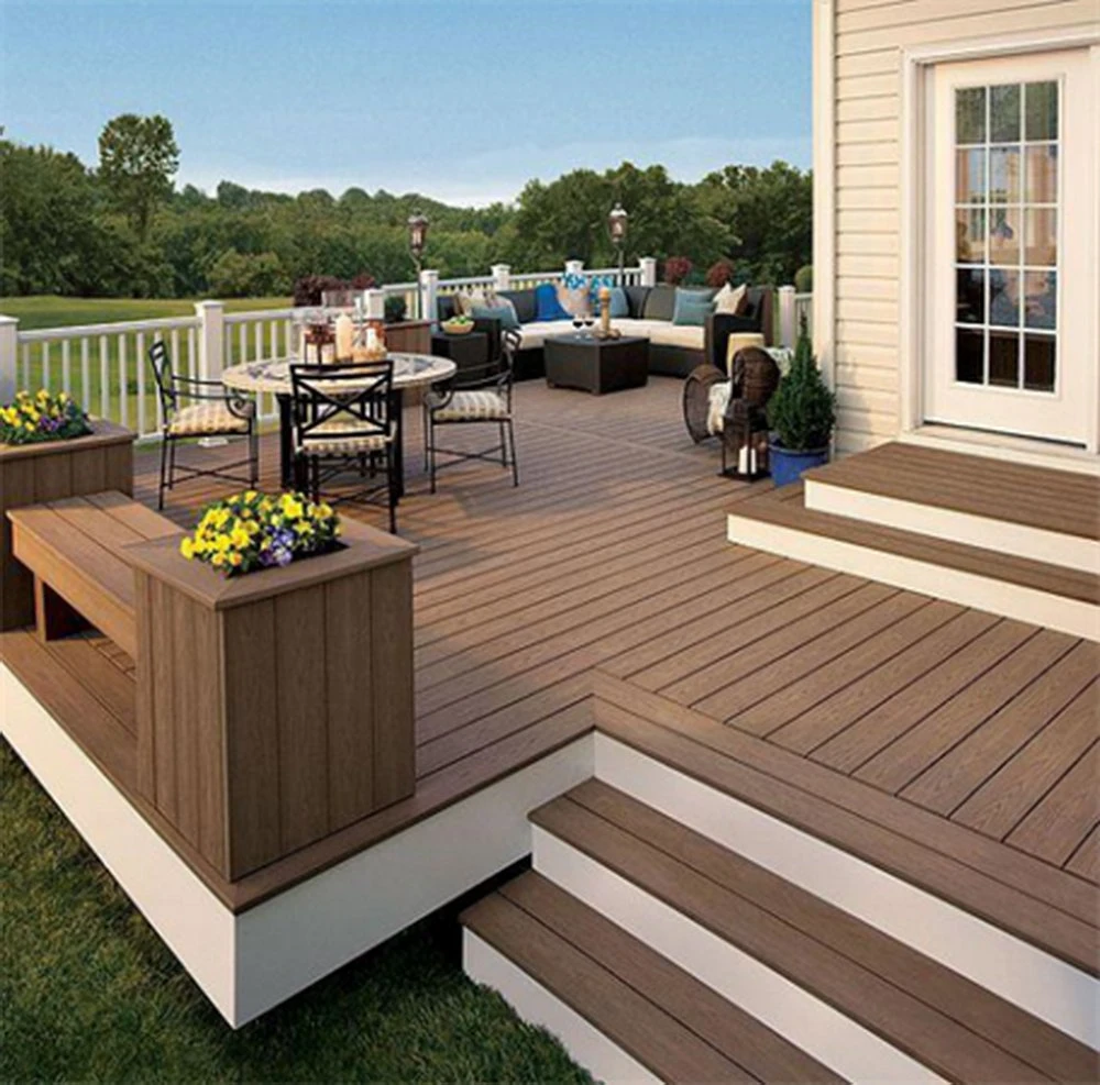 Extruir WPC PVC sólido exterior Decking Embossed Madera exterior Deck Tabla impermeable