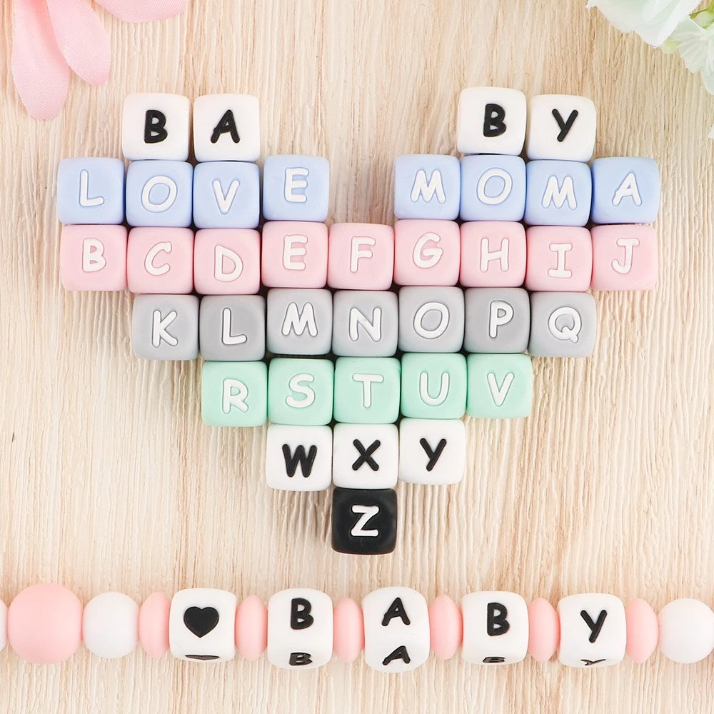 12mm English Letter Silicone Bead Alphabet DIY Personalized Name Necklace Pacifier Chain Baby Chewing Silicone Bead