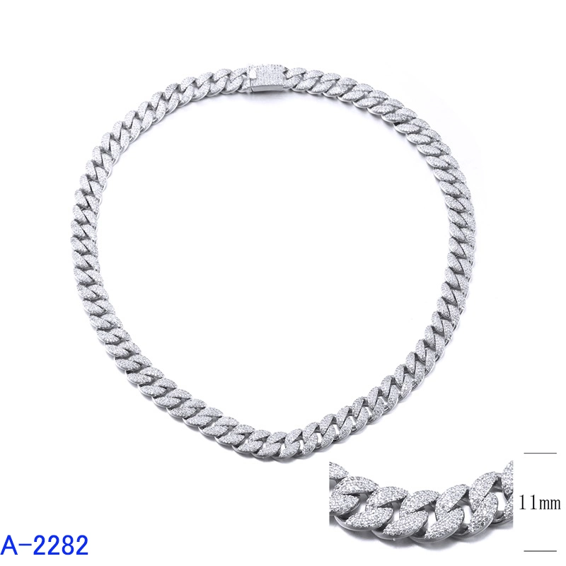 925 Sterling Prata Moda Jóias lancil Cable Link cúbico Zirconia Colar corrente para homens