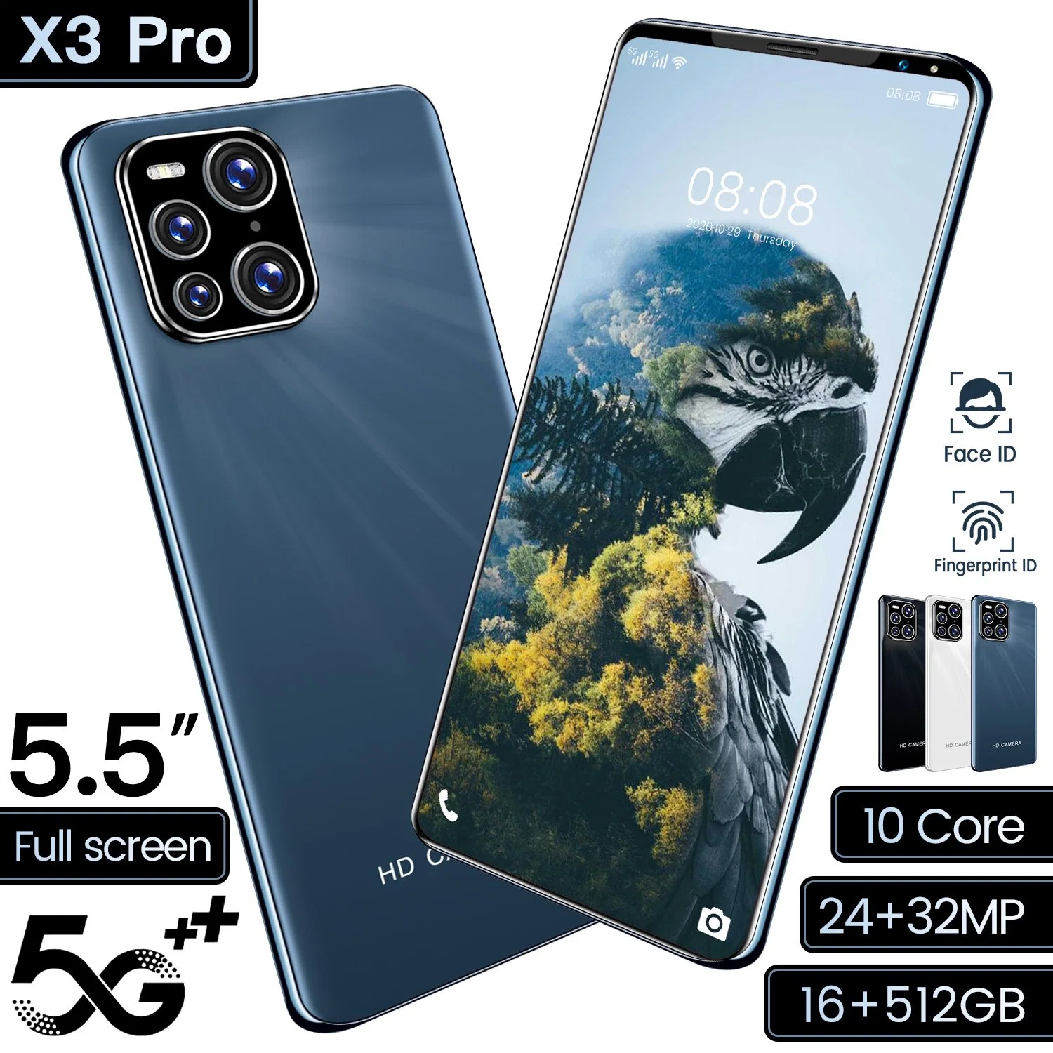 X3 PRO Triple Camera Cellphone 6.53" 13MP Selfie Triple Slots Dual 4G Mobile Phone