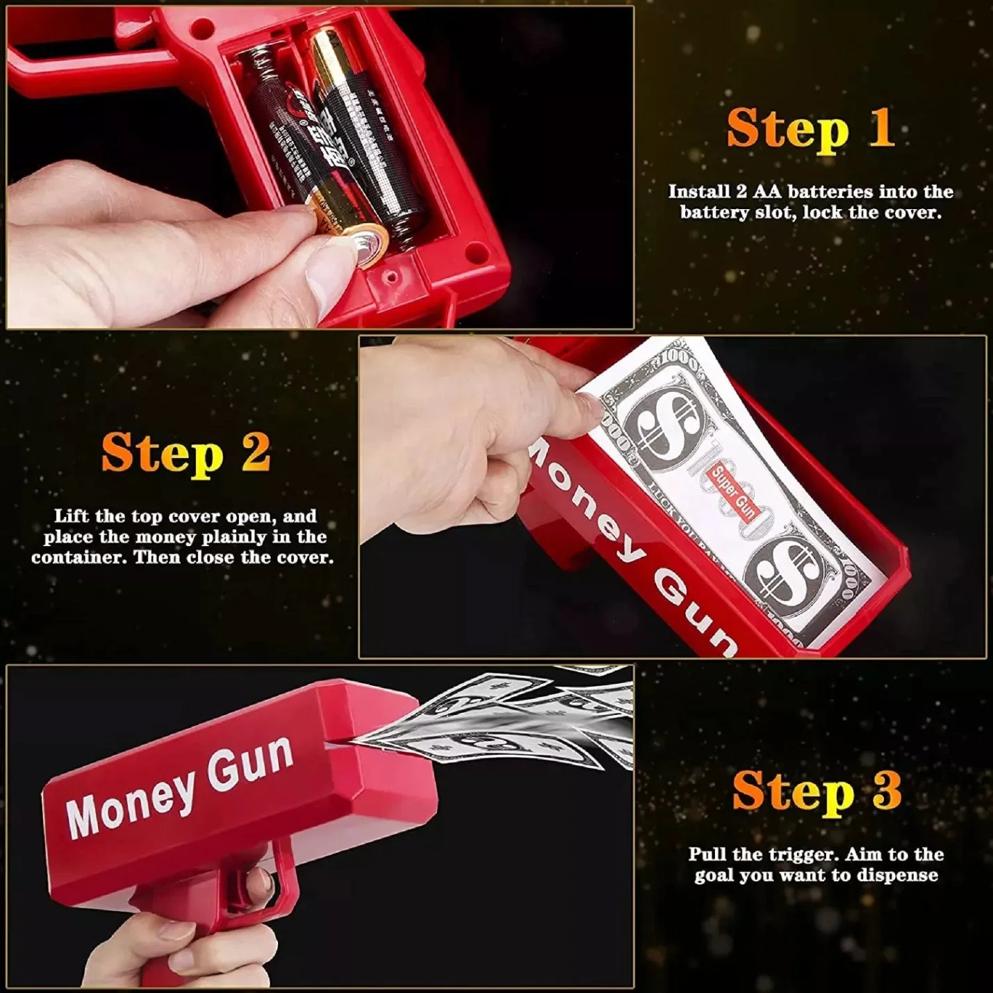 Creative Clear Available Classic Red Color Toy Spray Cash Box Shoot Money Gun